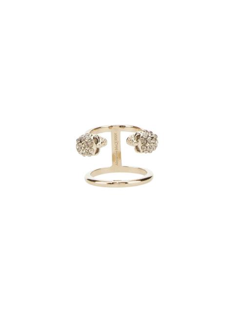 Alexander McQueen Double Twin Skull Ring In Palladium Gold