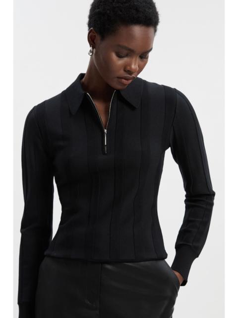 KAREN MILLEN Rib Knit Colour Block Zip Through Top