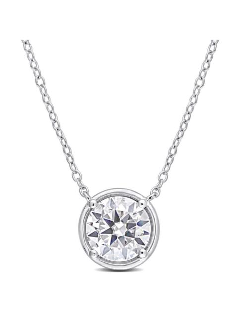 Other Designers AMOUR 1 4/5 CT TGW Created Moissanite Halo Circle Pendant with Chain In Sterling Silver
