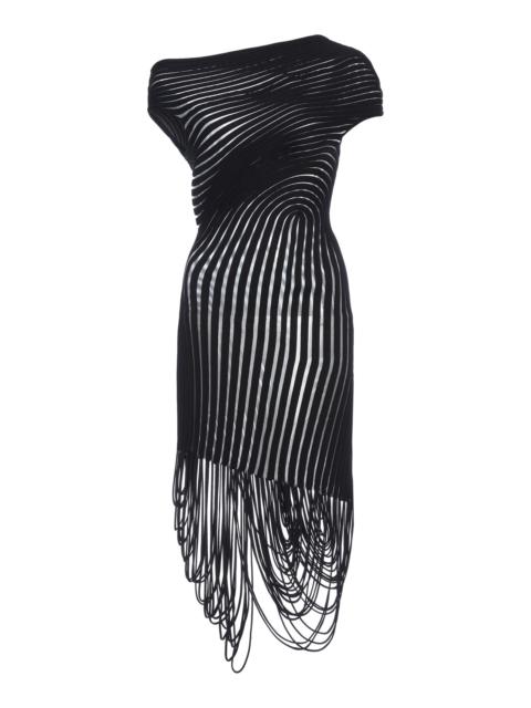 FERRAGAMO Embroidered Sheer Midi Dress black