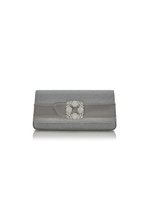 Manolo Blahnik Silver Glitter Jewel Buckle Clutch