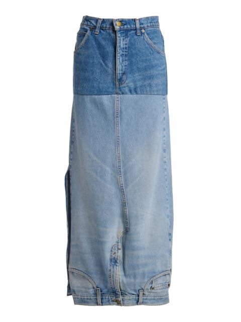 A.W.A.K.E. MODE Recycled Denim Mirror Effect Midi Skirt blue