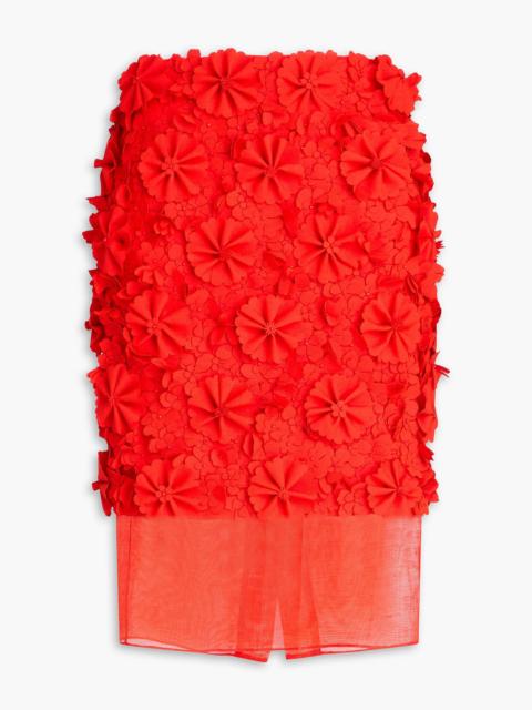Zimmermann Floral-appliquéd linen pencil skirt