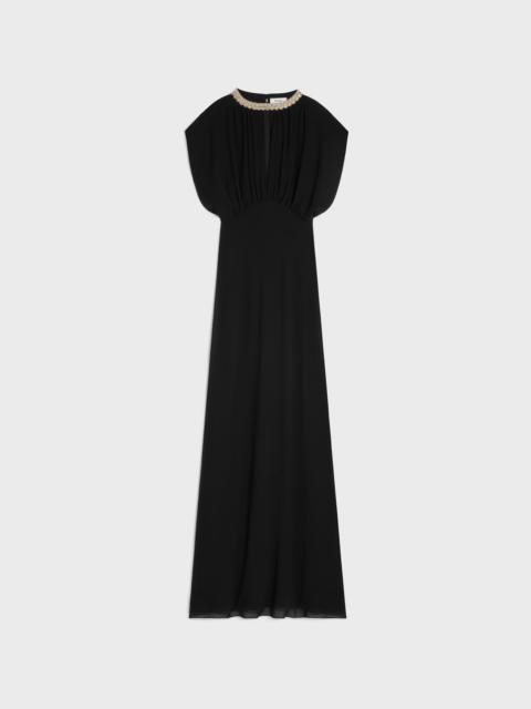 CELINE long dress with embroidered collar IN silk georgette