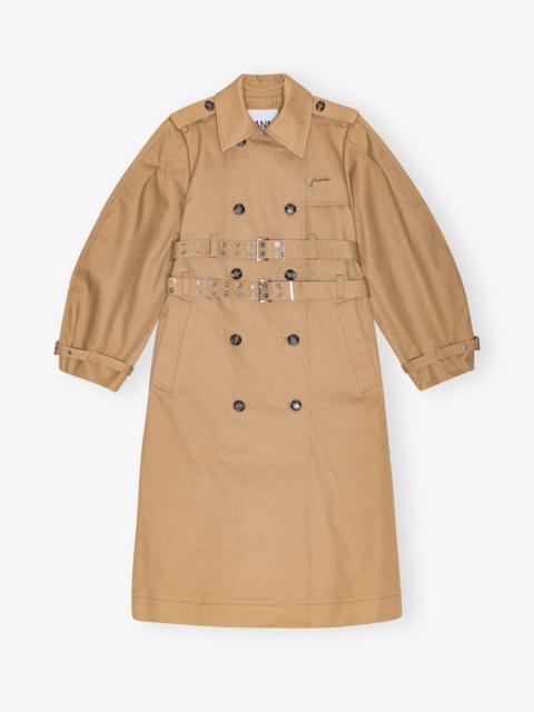 GANNI CAMEL BONDED COTTON TRENCH COAT
