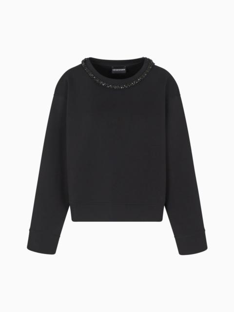 EMPORIO ARMANI ASV DOUBLE-JERSEY CREW-NECK SWEATSHIRT WITH RHINESTONE DETAIL