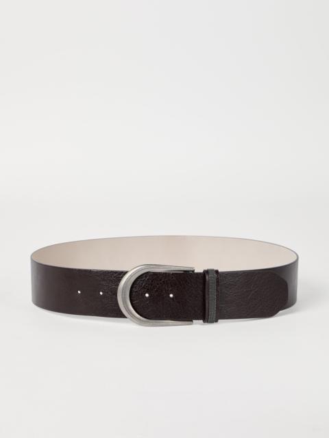 Brunello Cucinelli Glossy grained calfskin belt with shiny loop