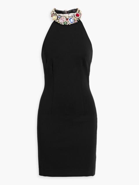 AREA Embellished cady halterneck mini dress