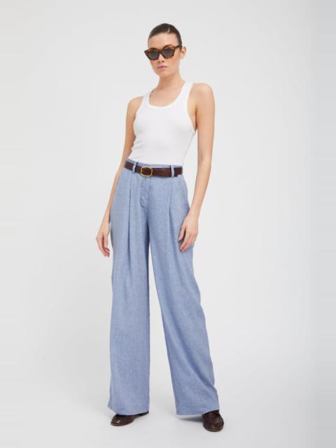 SPRWMN BLUE LINEN PALOMA PLEATED TROUSERS