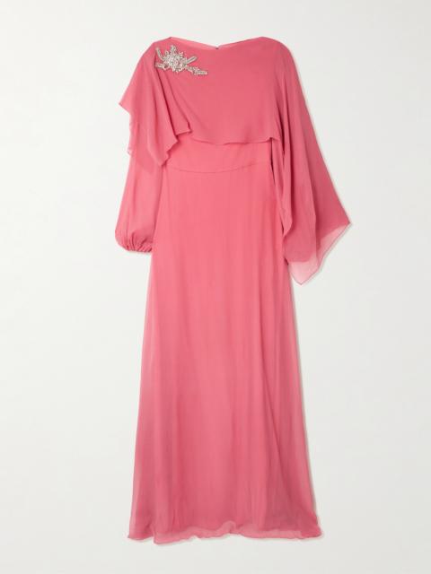 Erdem Cape-effect Asymmetric Embellished Silk-crepon Gown