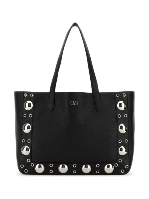 Valentino Black Leather Vlogo Signature Shopping Bag