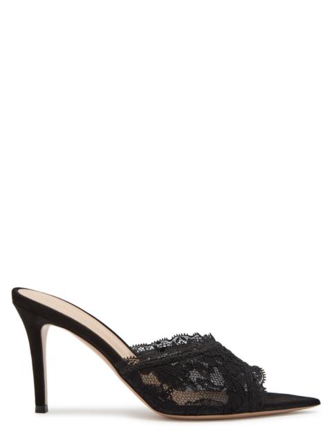 Gianvito Rossi Gianvito Rossi Claudia 85 Lace and Suede Mules