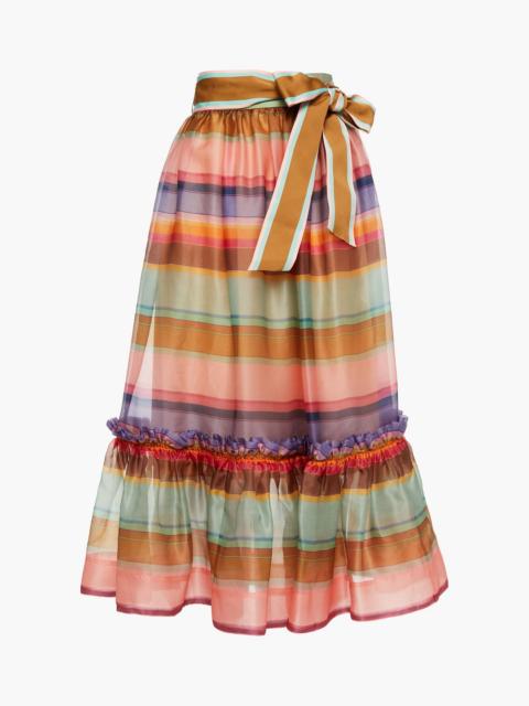 Zimmermann Gathered striped silk-organza midi skirt