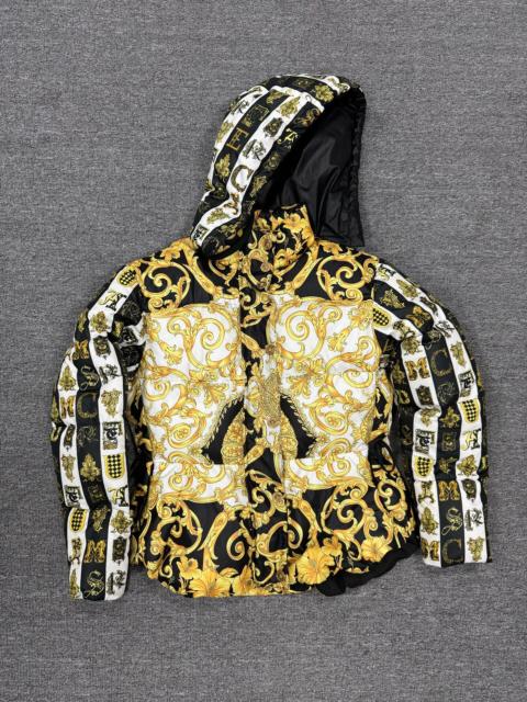 VERSACE Versace Black Gold Baroque Print Hooded Down Jacket