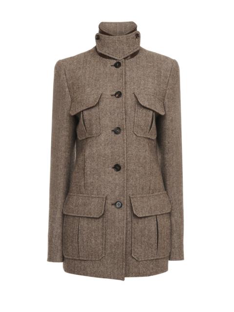 Chloé LONG OFFICER JACKET IN HERRINGBONE WOOL