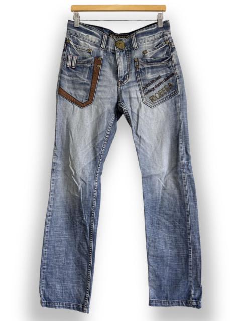 Riobera Vintage Japan Blue Denim Jeans Big Buttons Zipped