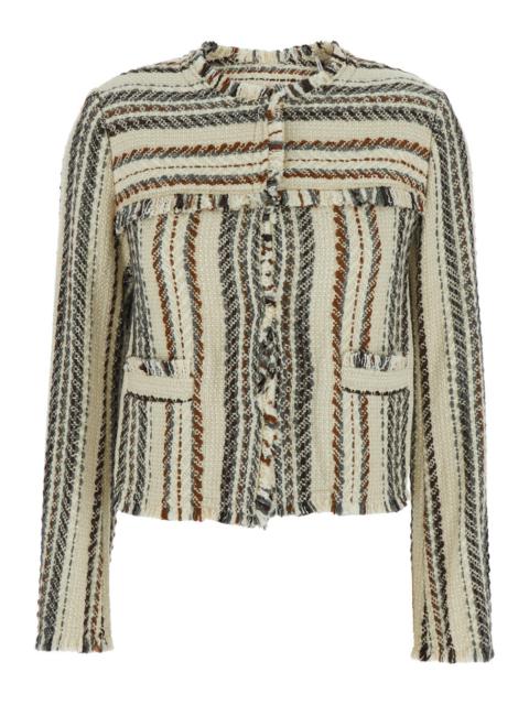 Isabel Marant Étoile Isabel Marant Etoile Women 'Izaria' Beige Jacket With Fringed Round Neck And All-Over Striped Motif 