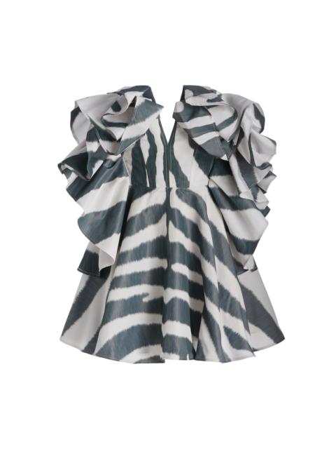CAROLINA HERRERA Printed Ruffle Detail Mini Dress black/white