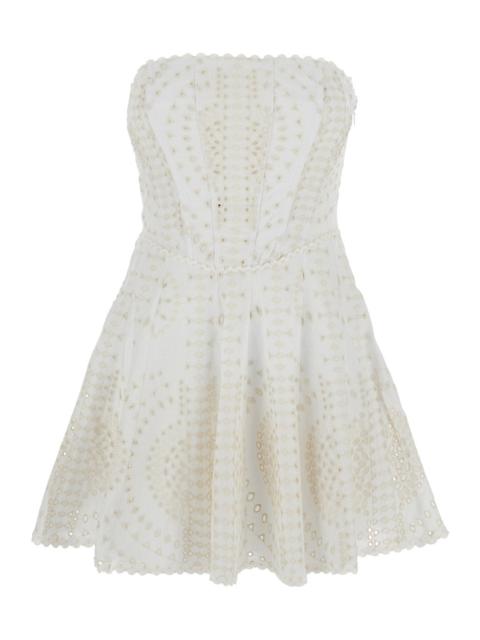 Charo Ruiz Charo Ruiz Women 'Clem' White Dress With Flounce Skirt And All-Over Embroidery In Cotton And Linen B