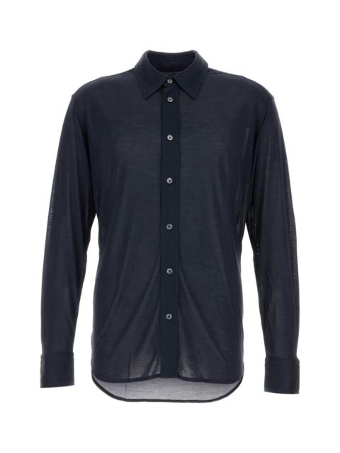 Tom Ford Men Navy Blue Silk Shirt