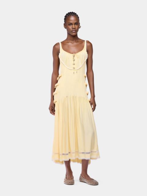 rabanne MIDI DRESS IN YELLOW VISCOSE CREPE WITH LACE AND BOW DETAILS