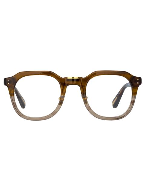LINDA FARROW MEN'S FLETCHER ANGULAR OPTICAL FRAME IN CARAMEL HORN