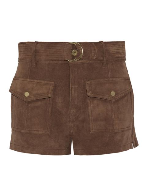 FRAME Le Patch Pocket belted suede shorts