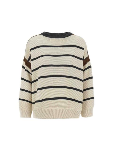 Brunello Cucinelli Brunello Cucinelli Women'S Beige Striped Cotton Sweater