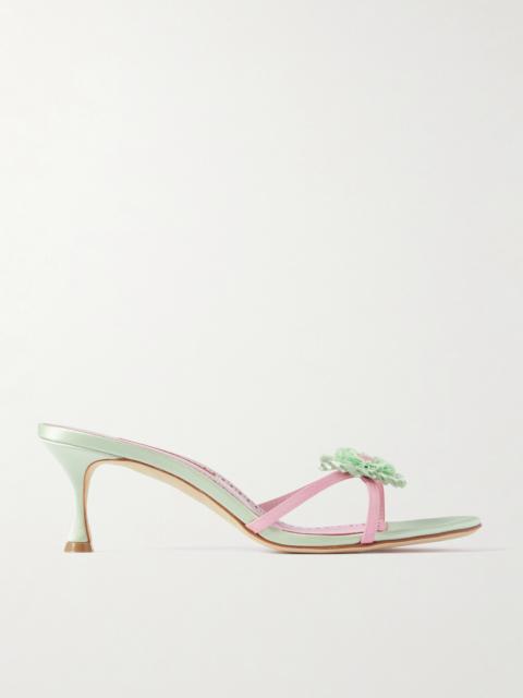 Manolo Blahnik Paliss 50 Appliquéd Satin Mules