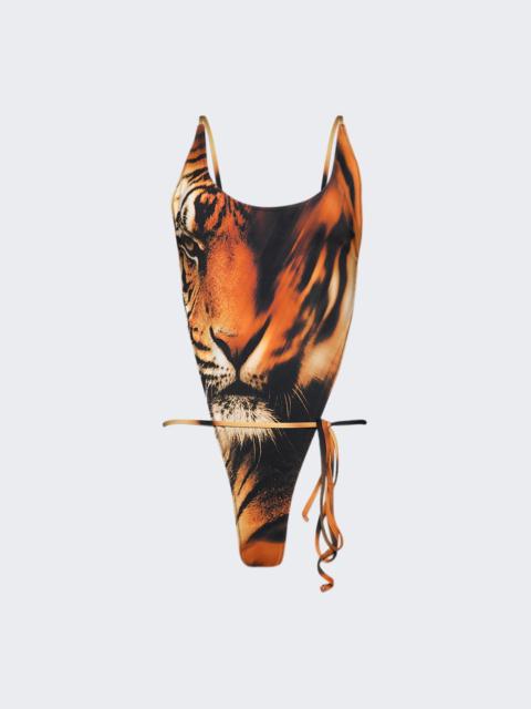 SKIMS X Roberto Cavalli Tie-waist Swimsuit Tiger Face Print