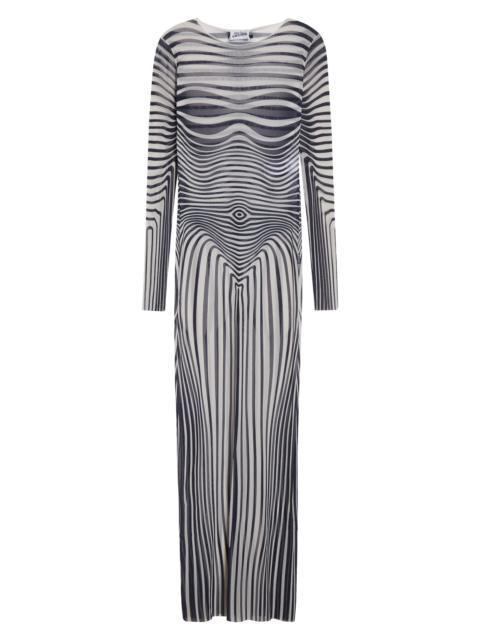Jean Paul Gaultier Jean Paul Gaultier Re-Edition Body Morphing Trompe l'Oeil Long Sleeve Mesh Dress in Ecru/Navy at Nor