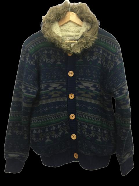 Other Designers Japanese Brand - HalHam Fleece Hoodie Native Navajo Pattern Knit Sweater