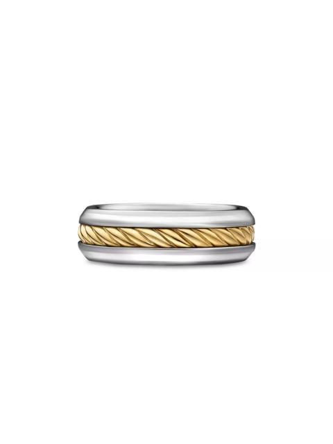 DAVID YURMAN Men's Cable Inset Band Ring in Sterling Silver with 18K Yellow Gold, 8mm