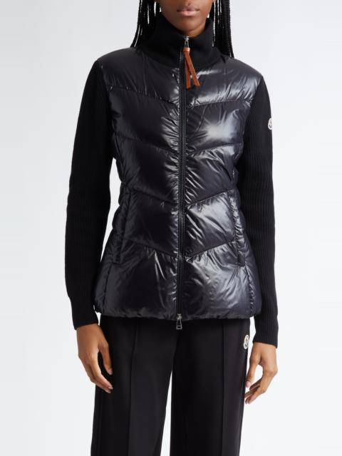 Moncler Moncler Quilted Down & Knit Cardigan in Black at Nordstrom