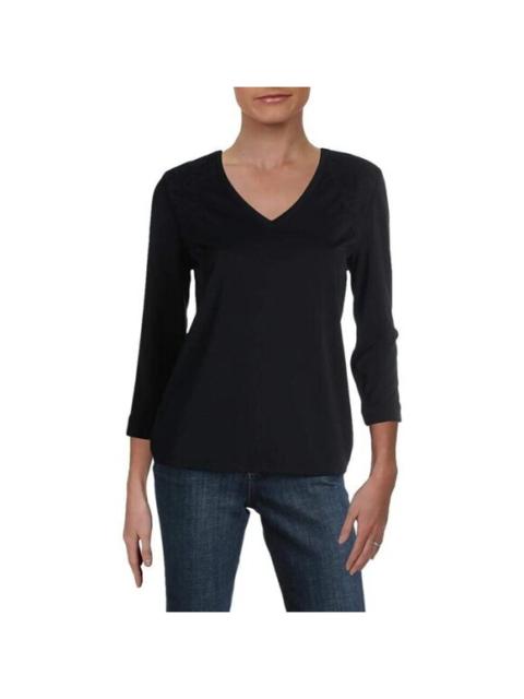Karl Lagerfeld V Neck Top Lace Trim Black Shirt Blouse SZ S NWT