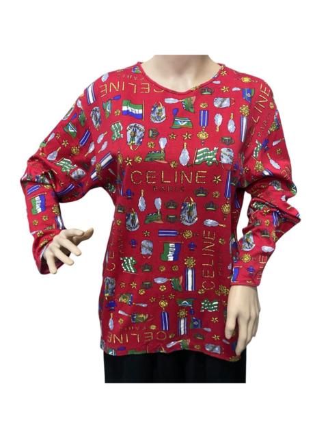 CELINE 90s Celine Paris All Over Medallion & Ribbon Print