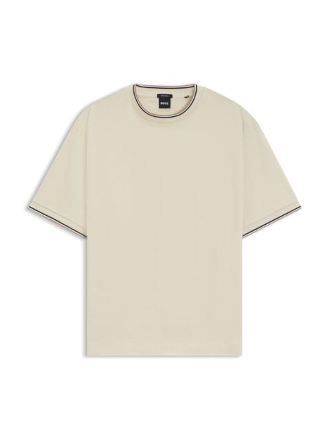BOSS MERCERIZED-COTTON T-SHIRT WITH STRIPED CUFFS