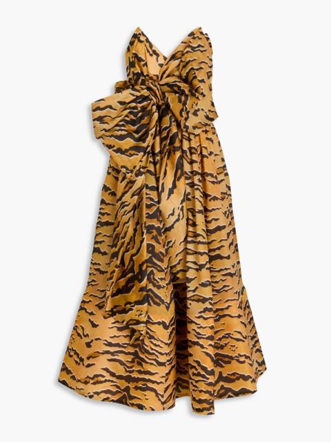 Zimmermann Strapless bow-detailed tiger-print silk-faille midi dress