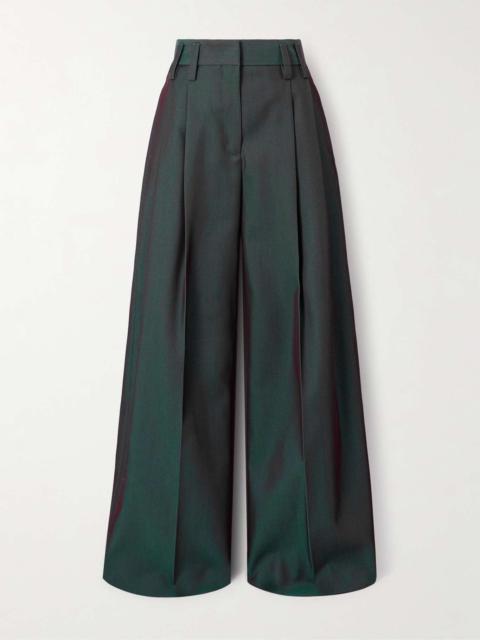 Pleated iridescent wool-blend gabardine wide-leg pants Plum