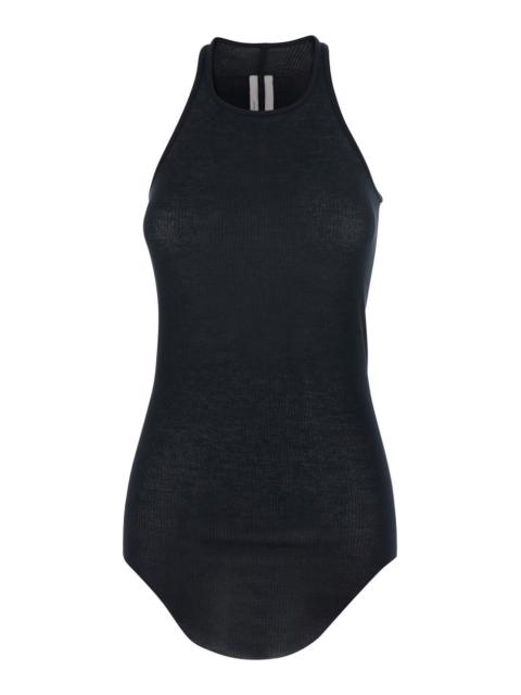 Rick Owens Rick Owens Women Black Top With Ribbed Design And U-Neck In Viscose And Silk Blend Woman