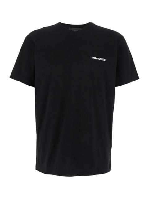 Dsquared2 Men Black Crewneck T-Shirt With Front Logo And Graphic Print On The Back In Cotton Man