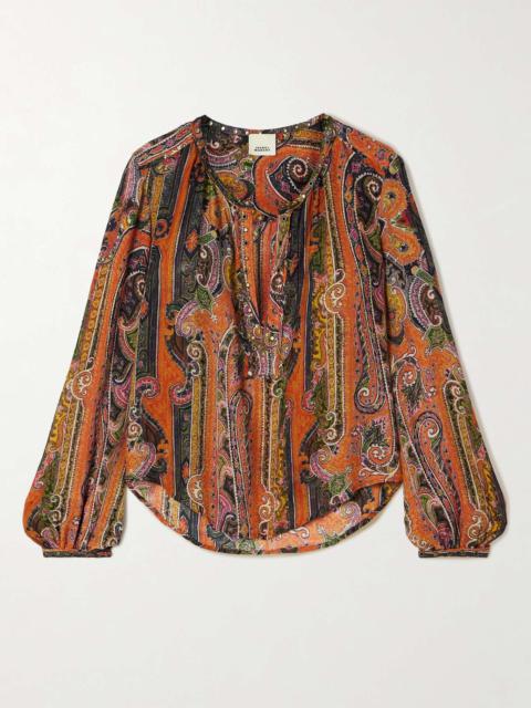 May embellished paisley-print silk-georgette blouse Orange