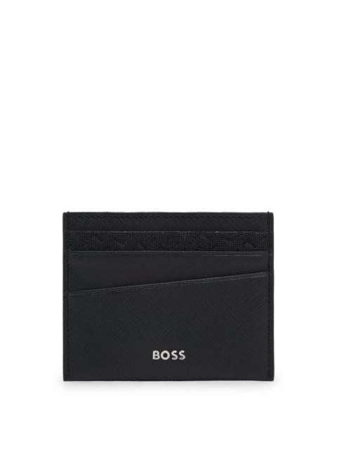 BOSS MIXED-TEXTURE CARD HOLDER WITH LOGO TRIM