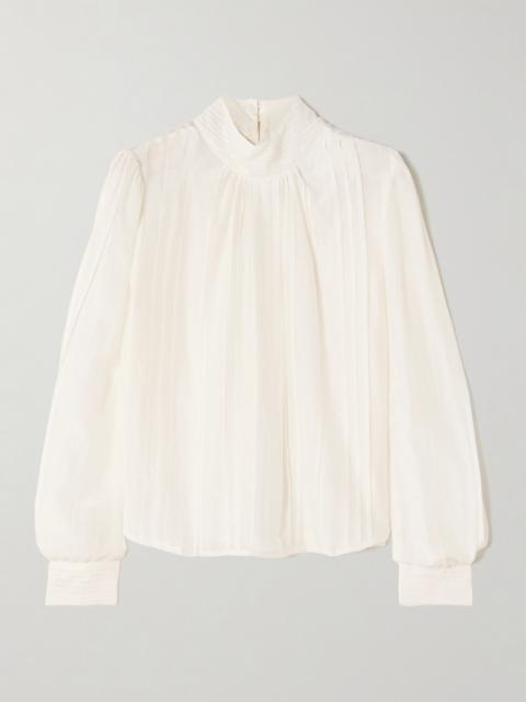 Thierry Colson Teresa Pintucked Cotton And Silk-blend Voile Turtleneck Blouse