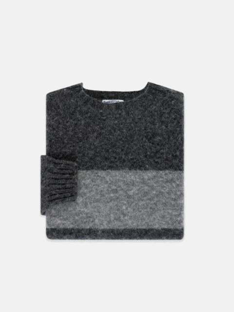 J. PRESS MADE-IN-SCOTLAND GREY & BLACK SHAGGY DOG BLOCK STRIPE SWEATER - TRIM FIT