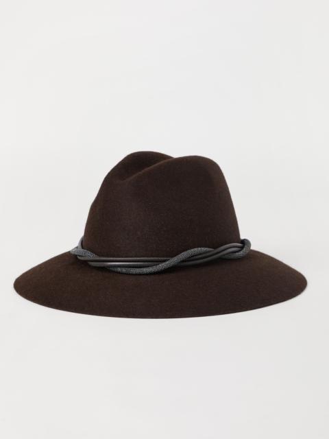Brunello Cucinelli Felt fedora with leather and monili band