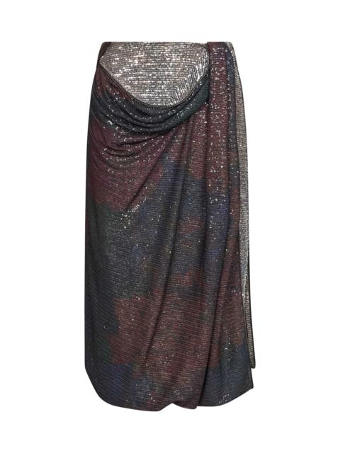 Maison Margiela Maison Margiela Women Blue And Burgundy Printed Sequins Draped Midi Skirt