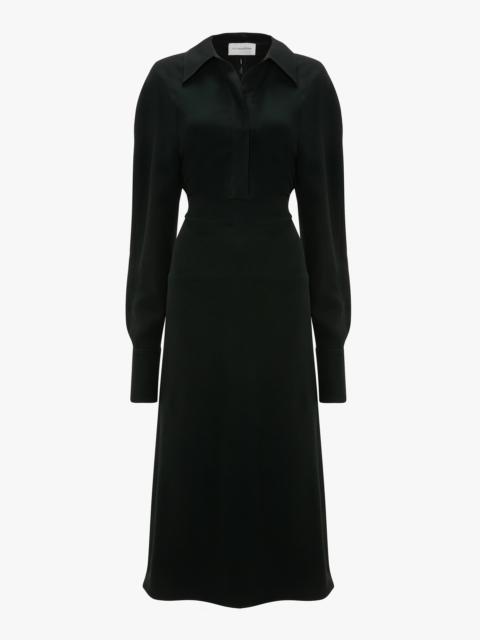 Victoria Beckham Long Sleeve Polo Collar Midi Dress In Black