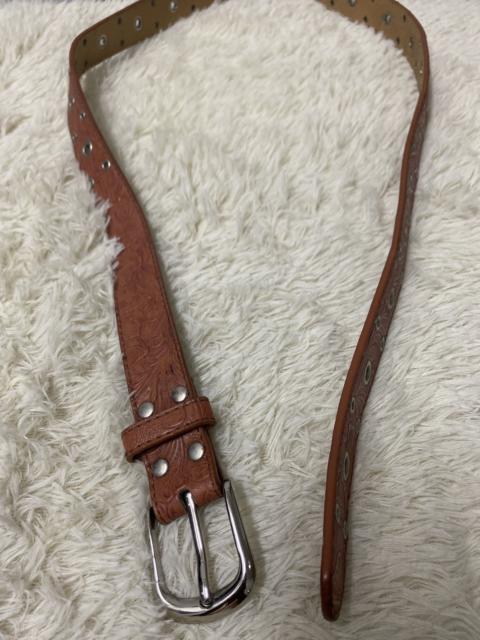 Vintage Western Tooled Pvc Belt Brown Double Prong Silver Buckle - Size L