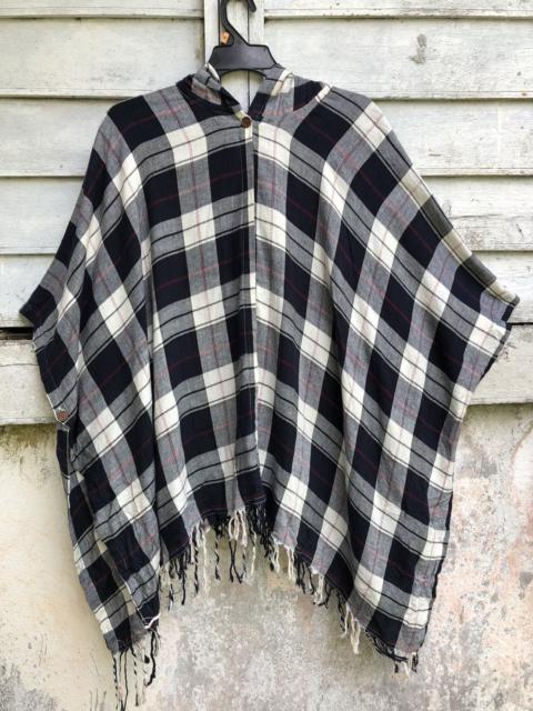 Other Designers Japanese Brand - Woman Plaid Shawl Laces Single Button Hood Poncho